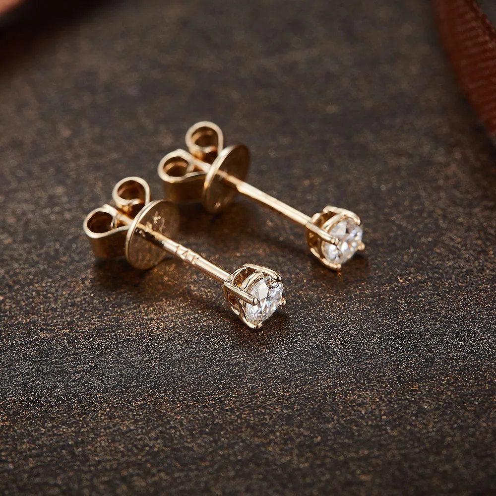 NiceGems 14K желтое золото 0,2 cttw D цветные круглые серьги-гвоздики с муассанитом, классические серьги с корзиной, миниатюрные серьги-гвоздики с пуш-апом для женщин
