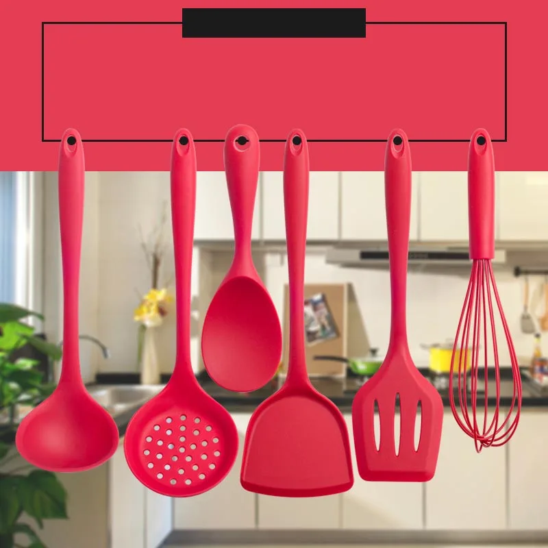 Kitchen Silicone Non-stick Cooking Spoon Spatula Ladle Egg Beaters Utensils Dinnerware Set Cooking Tools Accessories Supplies