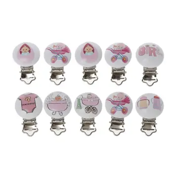 

New 5pcs Metal Wooden Baby Pacifier Clips Mixed Pattern Infant Soother Clasps Holder