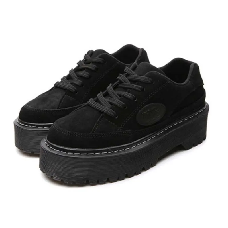 

2019 Hotsale British Wind Round Toe Women Shoes With Beef Tendon Bottom Autumn And Winter Women Genuine Leather Black Platform S