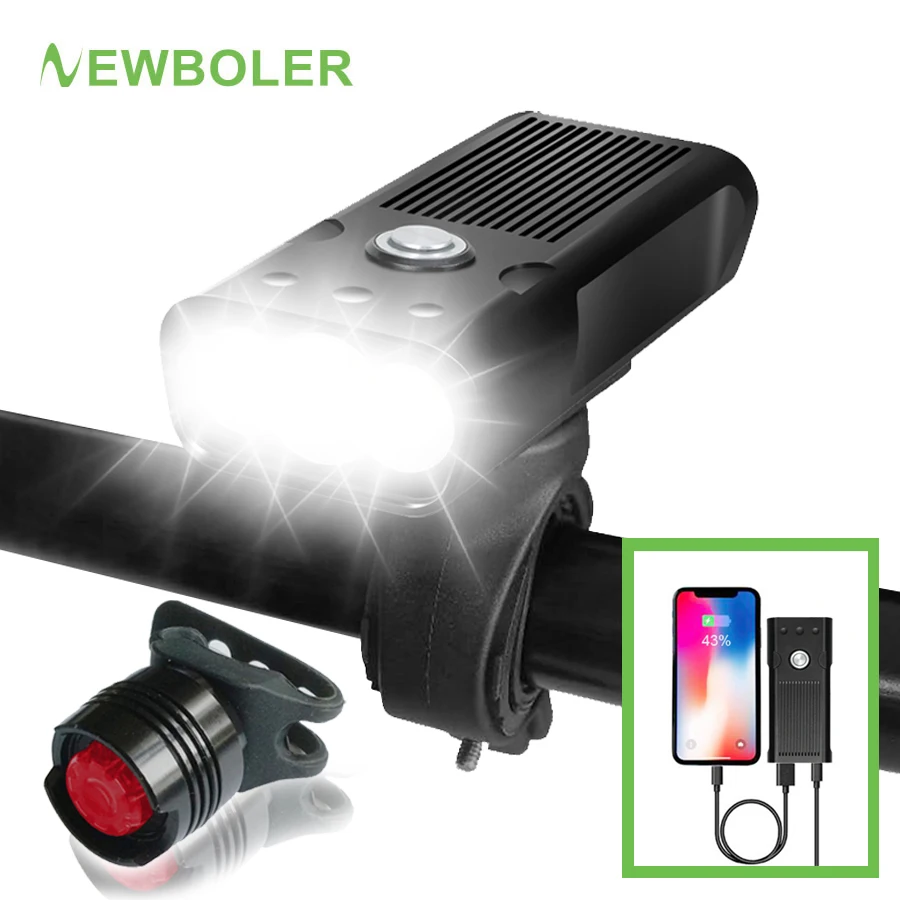 Skup NEWBOLER 2000Lums światła rowerowe L2 T6 USB akumulator 5200mAh światło rowerowe wodoodporny reflektor led Power Bank akcesoria rowerowe