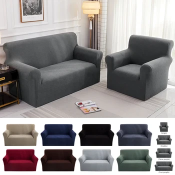 

Single/Double/Triple/Quad Knitted Solid Color Sofa Cover Jacquard Elastic Sofa Seater Seat Cover Protector Washable Slipcover