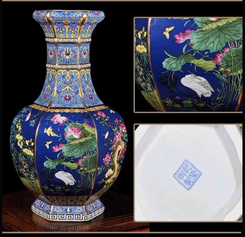 FOCUSDECOR цветок и птица в античном стиле синий qianlong керамическая ваза для украшение домашнего стола большая китайская ваза синего цвета с
