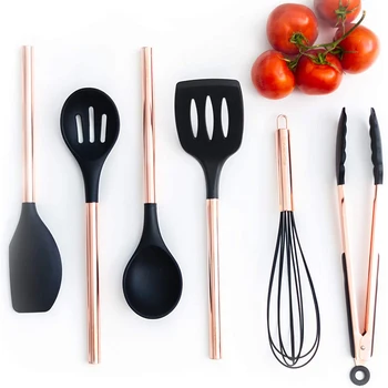 

6/7 Pcs Silicone Kitchen Utensils Set,Nonstick Spatula Cookware,Modern Cooking Utensils Set,Stainless Steel Copper Kitchen Tools