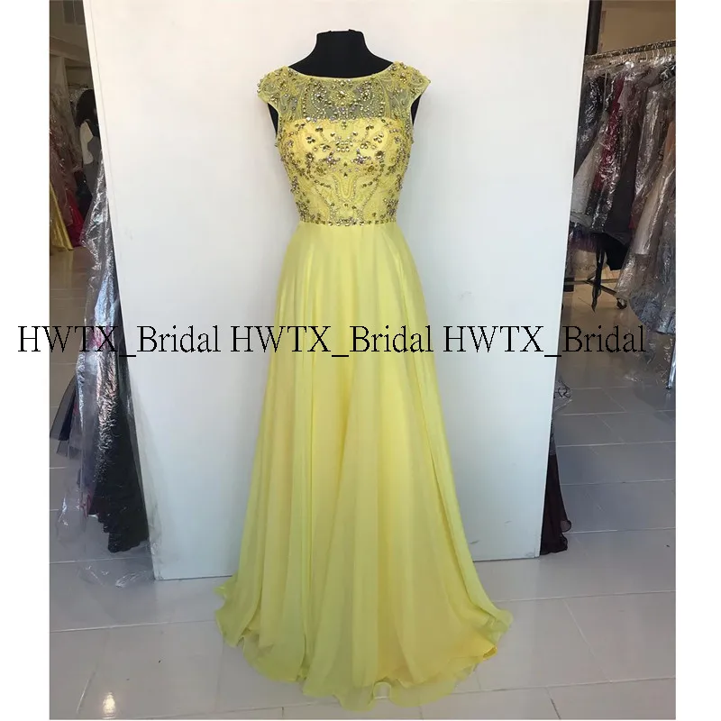 HWTX_Bridal желтые шифоновые платья для выпускного вечера роскошное элегантное ТРАПЕЦИЕВИДНОЕ длинное вечернее платье