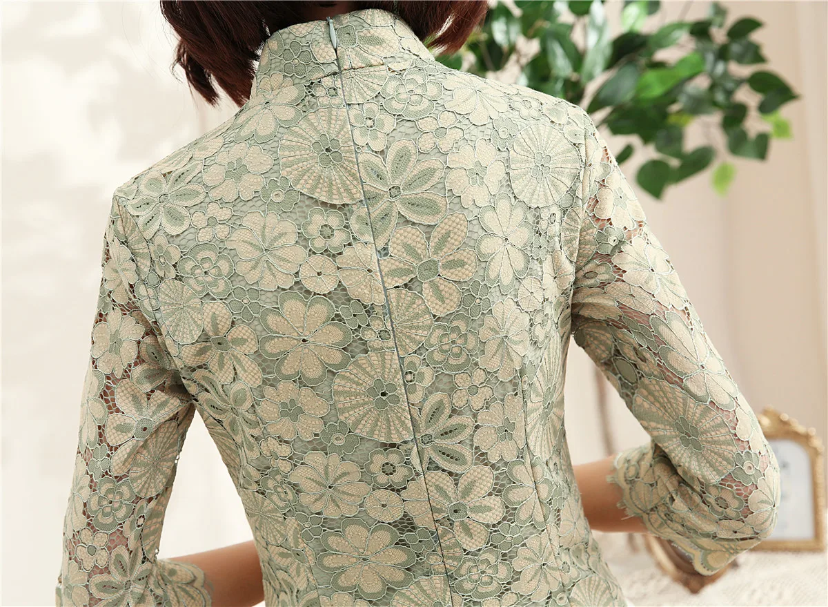 Шанхай история Половина рукава до колена cheongsam платье кружева Ципао китайское платье китайский стиль платье для женщин 2 цвета
