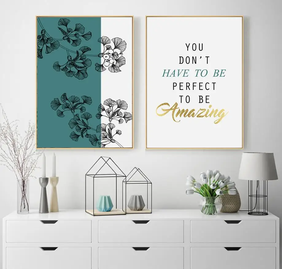 Алфавит цветок комбинированный плакат скандинавский минимализм Печать на