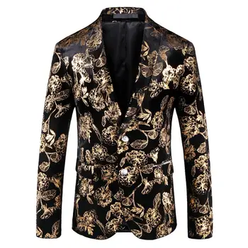 

2020 new fashion suit golden blazers Silver pattern coat Single breasted men tops slim suit for big men dinner party banquet wed