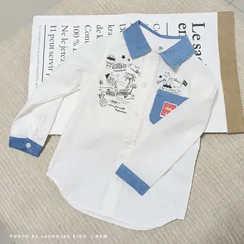 

Lashojas white blue blouse for kids boys girls shirt