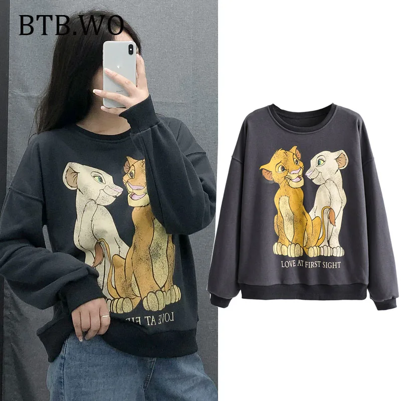Sweatshirt Women Hoodies Lion King Print Women Hoodie fashion o neck long sleeve oversize pullover sweatshirts Casual - Цвет: oneLion