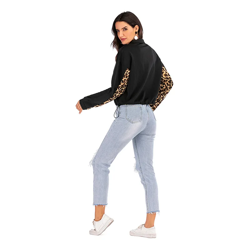 low cost  Jelics Fashion Streetwear Sexy Leopard Patchwork Casual Jacket Women Pullover Coat Basic Jacket Out