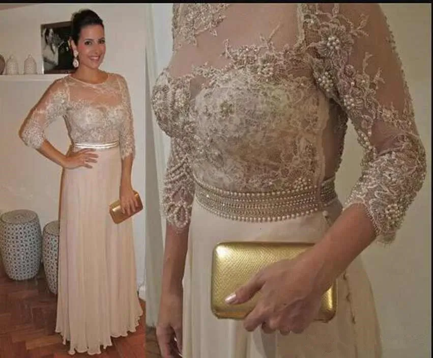 Ho Очаровательное Платье de soiree, платья для матери невесты, 3/4, длинные рукава, бисер, пояс, на заказ, Аппликации, шифон, модное вечернее платье