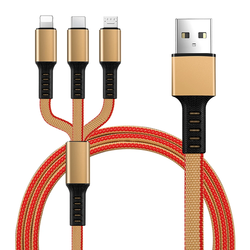 3 в 1 Micro USB C type C кабель для быстрой зарядки Универсальный многофункциональный кабель для синхронизации данных и зарядки телефона для samsung iPhone 11 - Цвет: Золотой