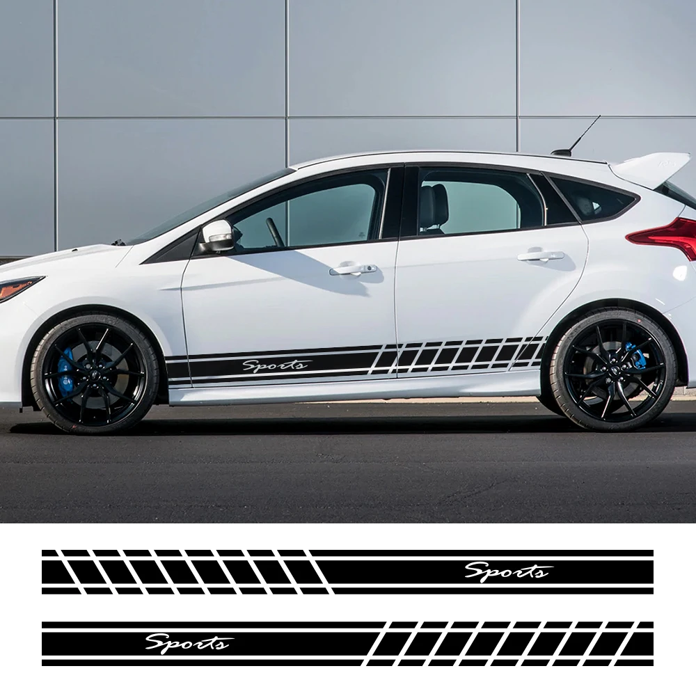  2pcs Stylish Car Long Side Stripe Sticker DIY Auto Vinyl Racing Styling Decals For Ford Focus 2 3 M