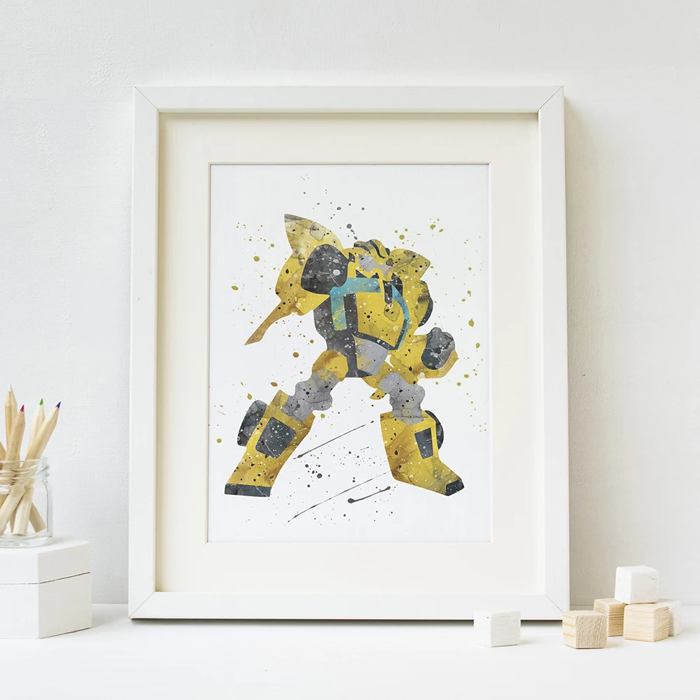 Bumblebee Watercolor Print Art Robot art Transformer's Painting Nursery Kids Room Decor Wall | Дом и сад