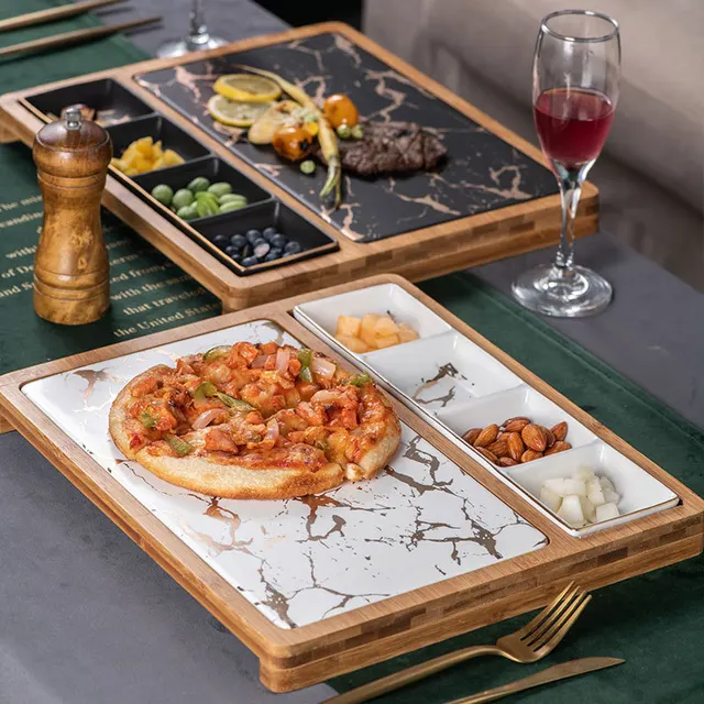 Északi Étterem Pizza Snack Tányér Négyzet Alakú Kerámia Szerviz Lemez Kreatív Márvány Aranyminta Nyugati Étel Rács Steak Tányérral - Image 2