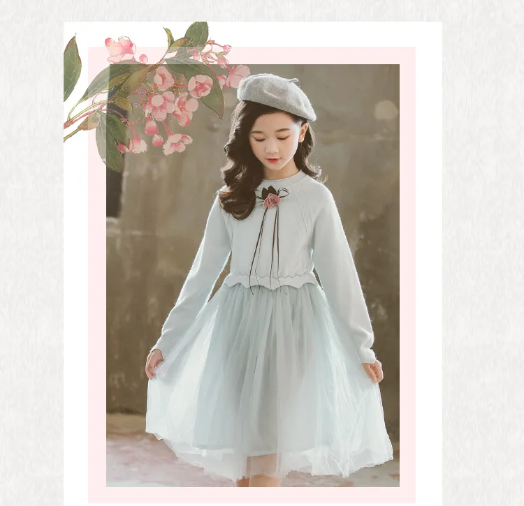 Платье для крупных девочек; осенне-зимние платья с длинными рукавами; коллекция года; Детский свитер; Вязаное детское платье в стиле пэчворк