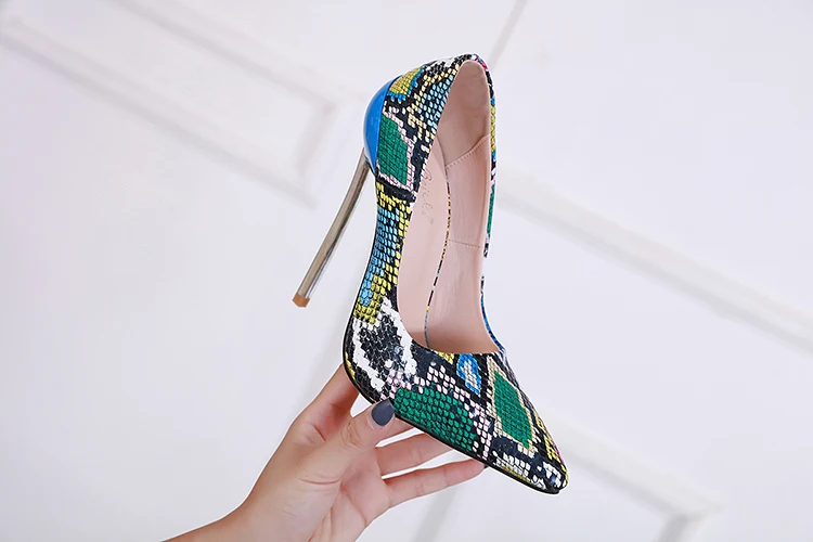 Fashion Women Pumps High Heels 13CM Snake Printed PU Leather Women Shoes Pumps Stiletto Pointed Toe Slip On Nightclub Party Shoe