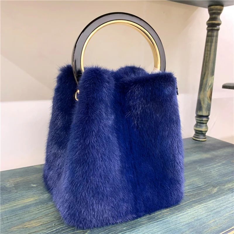 Handtasche aus natürlichem Nerzfell für Damen, luxuriöse High-End-Tasche aus echtem Fell mit Tragegriff, große Kapazität, Schulter- und Umhängetaschen für Damen – Detail 12