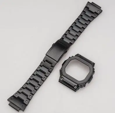1 набор 3-го поколения DW-5600 GB-5600 часы из нержавеющей стали с ободком и ремешком - Цвет: black color