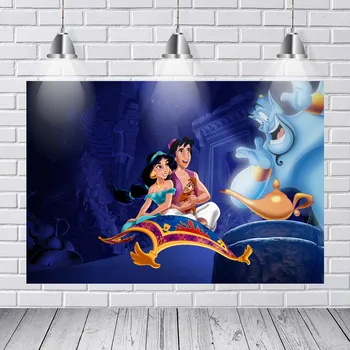 

Aladdin Jasmine Princess Backdrop for Photo Studio Turquoise Purple Girls Birthday Party Backgrounds Custom 7x5FT Vinyl