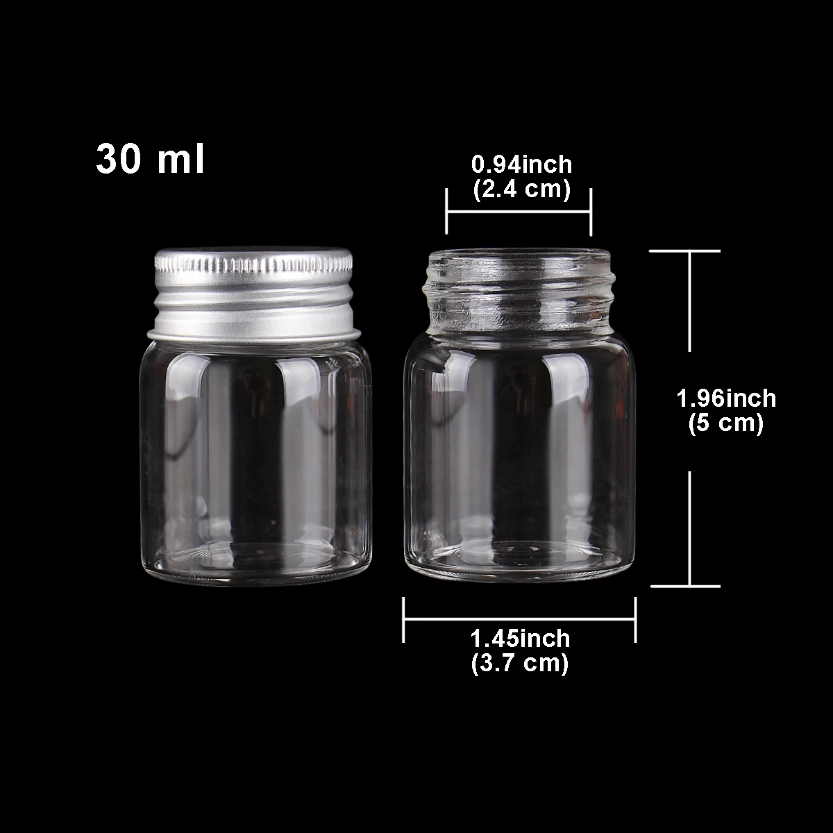 3pcs 30ml 37*50mm Candy bottles Glass Bottles with Aluminum Lids Spice Jars Storage Bottles Pill Container Glass vessels 2