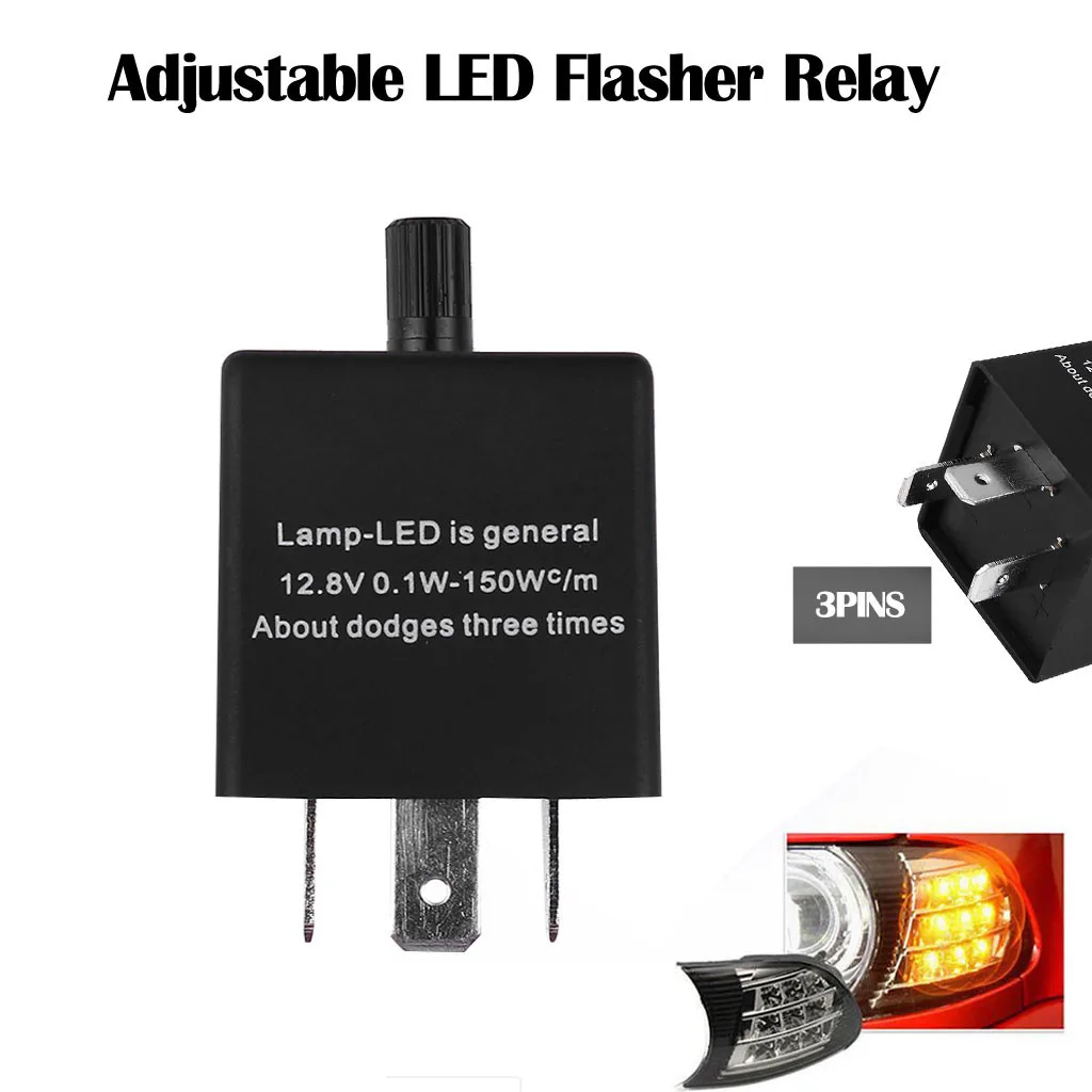 

YATERKU Flash relay fits for most 12V vehicles Adjustable CF14 KT 3-Pin LED Flasher Relay Fix Turn Signal Hyper Flash#812y30