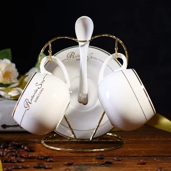 

Luxury European Ceramic Coffee Cup Set Textured Porcelain High Quality Teacup And Saucer Tazas De Cafe Home Decoration KK60BD