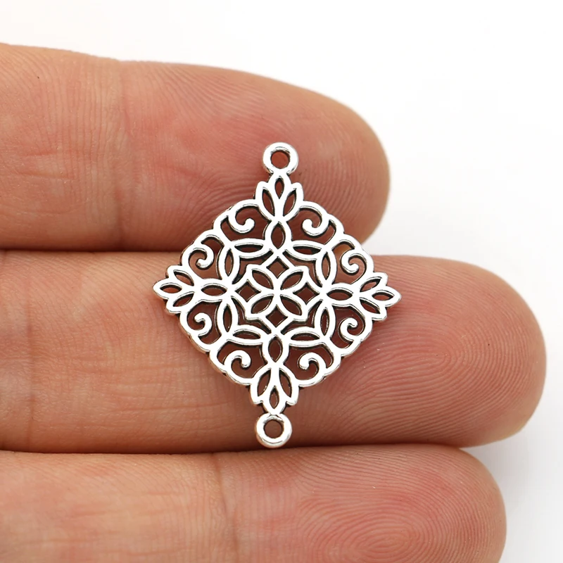 

JAKONGO Antique Silver Plated Square Flower Charm Connectors for Making Bracelet Handmade DIY Jewelry Accessories 28x22mm 10pcs