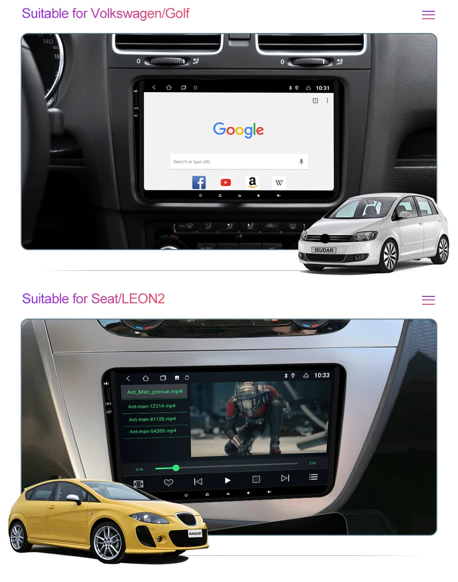 Isudar 1 Din Android 9 авто радио для VW/Volkswagen/POLO/PASSAT/Golf/Skoda/Octavia/сиденье автомобиля Мультимедиа gps Восьмиядерный ПЗУ 32 Гб FM