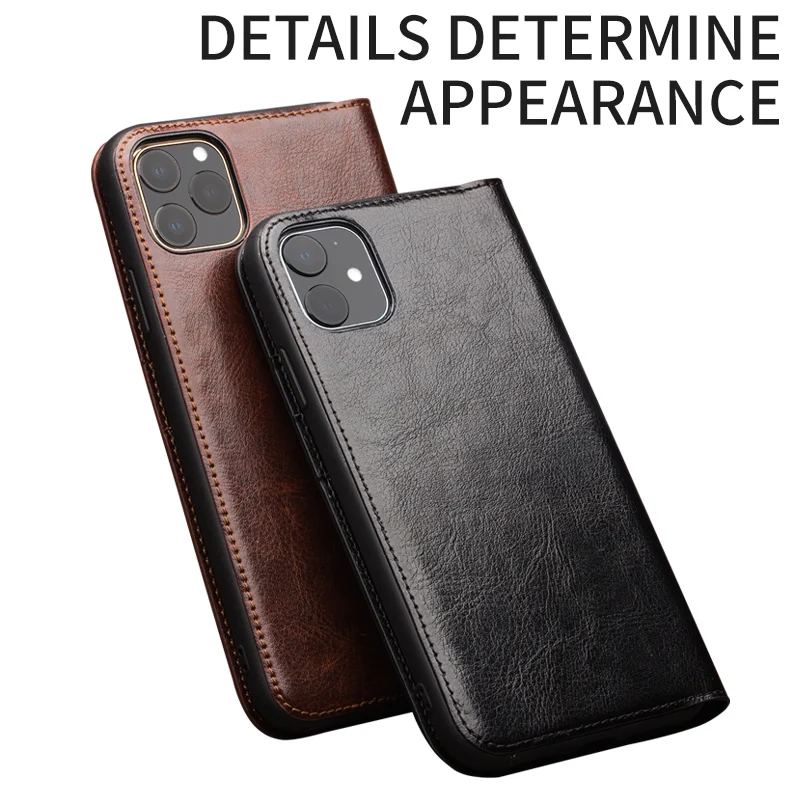 QIALINO Genuine Leather Flip Case for iPhone 11/11 Pro Max Handmade Phone Cover with Card Slots for iPhone 12 Mini/12 Pro Max