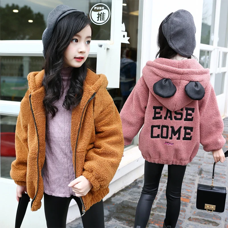 

2019 Winter New Style Girls Big Boy Korean-style Cute Wool Sweater Coat Lettered Cartoon Brushed And Thick Girls