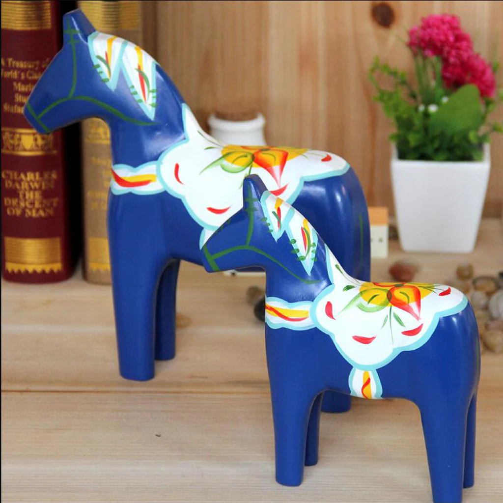 Set of 2 Dala Horse - Swedish Dala Horse Statue - Vintage Unfinished Wooden Horse Figurine Statue