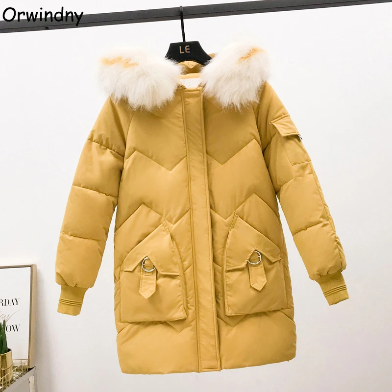 Orwindny женские длинные свободные парки теплая зимняя куртка Пальто Желтый пуховик хлопковая стеганая верхняя одежда с капюшоном утепленная теплая одежда
