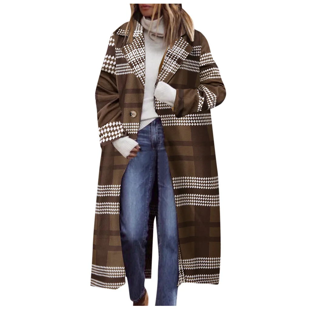 Manteau femme зимнее пальто для женщин с длинным рукавом в клетку на пуговицах длинное пальто шаль ветровка, длинное пальто ropa mujer chaqueta