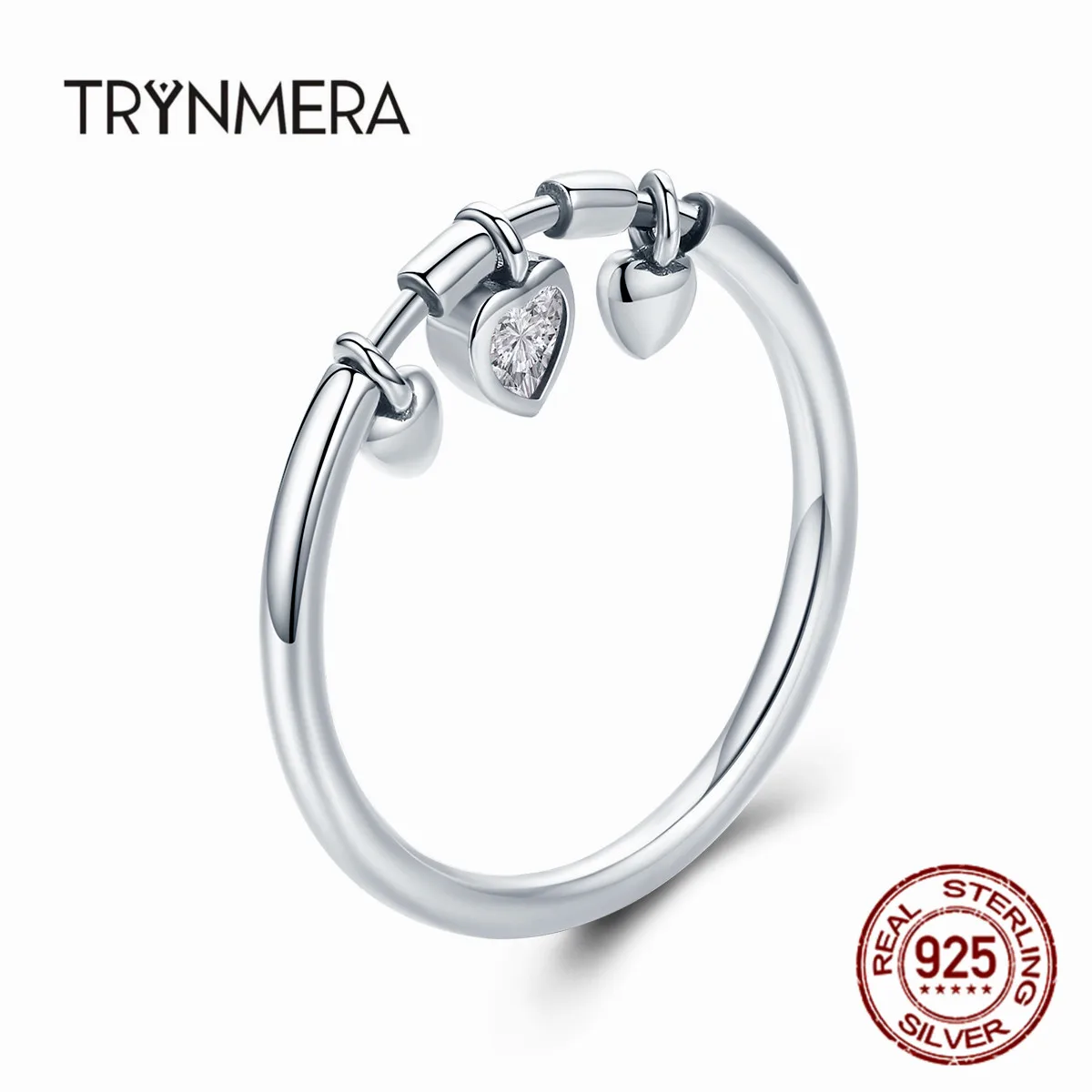 Trynmera сверкающие сердце Ясно CZ Анель женский 925 Серебряное кольцо для женщин
