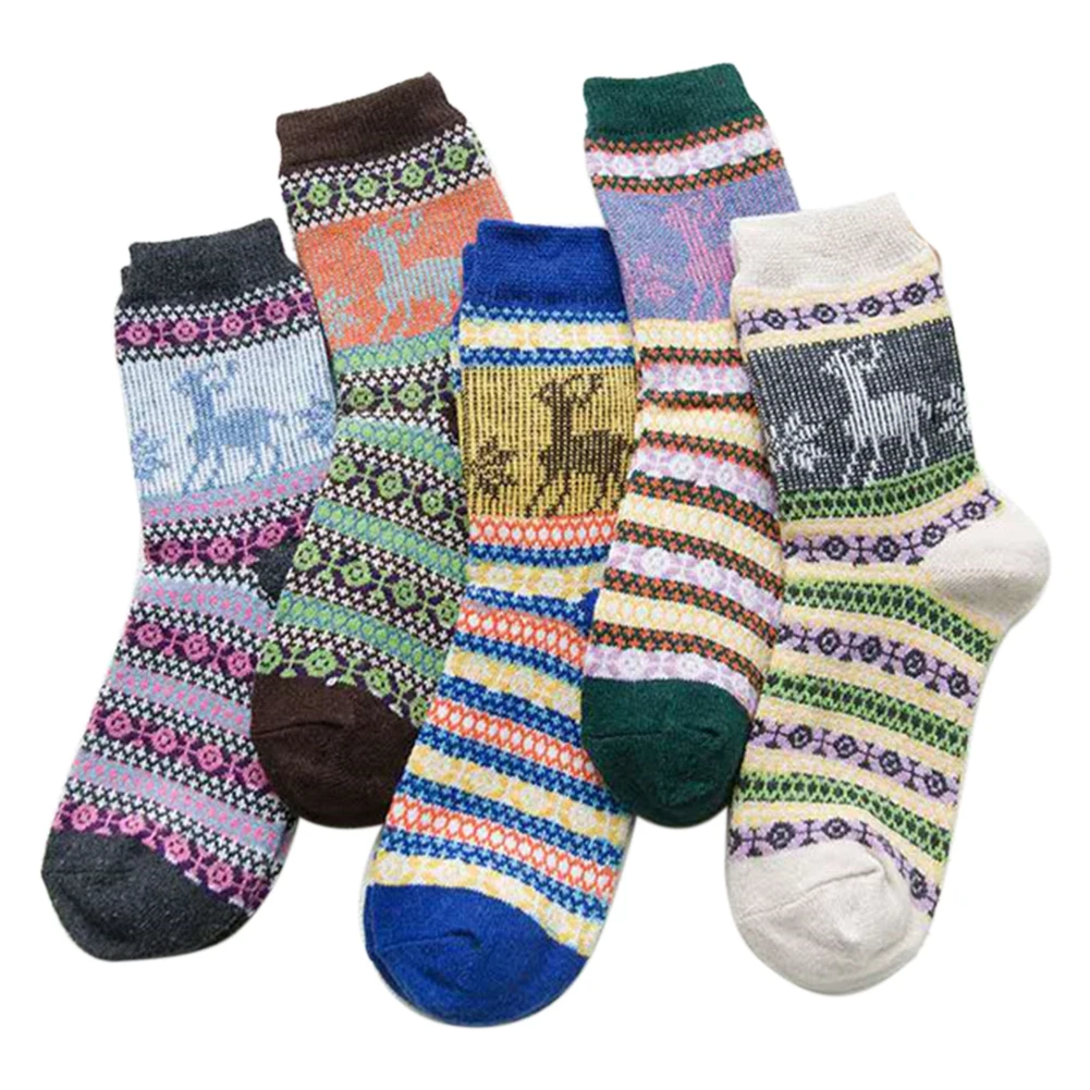 5 пар, женские носки, зимние вязаные, утолщенные, милые, модные, мягкие, хлопковые, средней длины, теплые, теплые, Осенние, рождественские, с рисунком