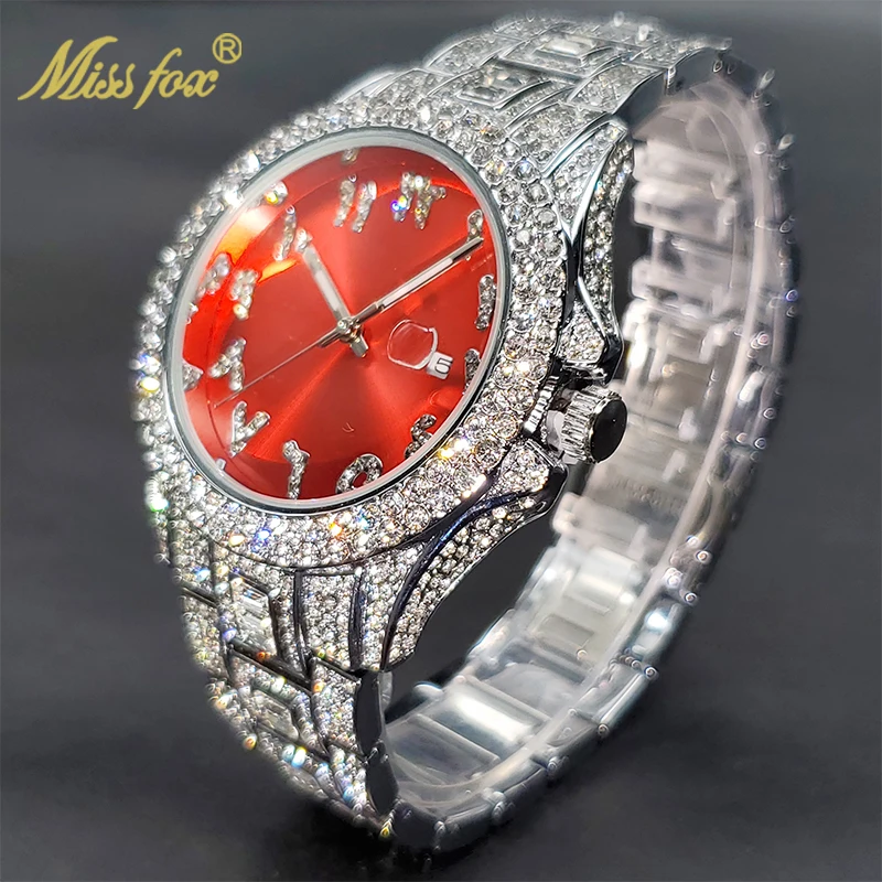 MISSFOX Red Color Women Watch Latest Trendy Original Branded Women's Watches Iced Out Diamond Reloj Mujer Elegante Gift New In 1