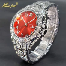 MISSFOX czerwony kolor kobiet oglądać najnowsze Trendy oryginalne markowe zegarki damskie Iced Out diament Reloj Mujer Elegante prezent nowy w tanie i dobre opinie QUARTZ NONE Klamerka z zapięciem CN (pochodzenie) STAINLESS STEEL 3Bar Moda casual 22mm ROUND 10mm Automatyczna data