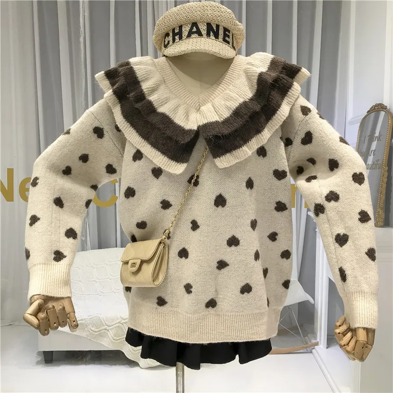 

Sweet Print Mohair Warm Women's Sweaters with Long Sleeves Turn-down Collar Cute Women Sweaters, Pullovers 2019 Winter