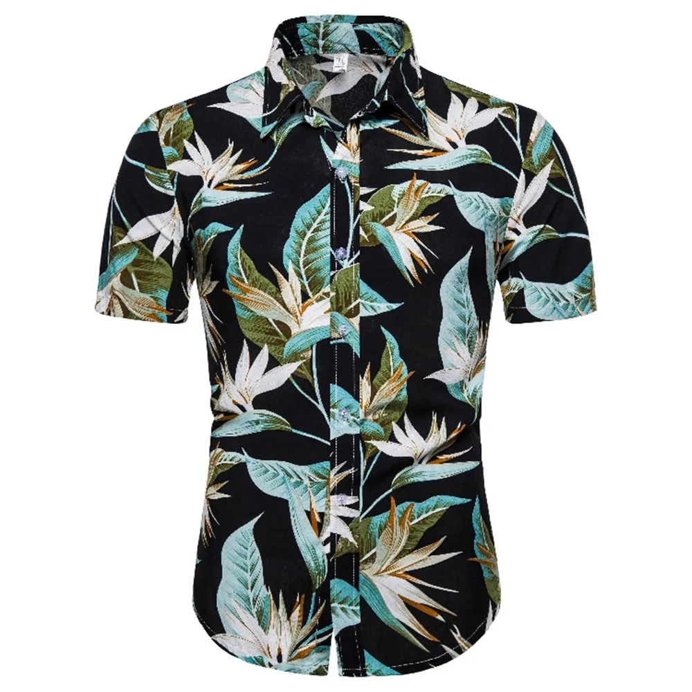 Новые летние мужские пляжные Гавайские рубашки с цветочным принтом, тропические повседневные блузки с коротким рукавом размера плюс 3XL, Мужская модная одежда s