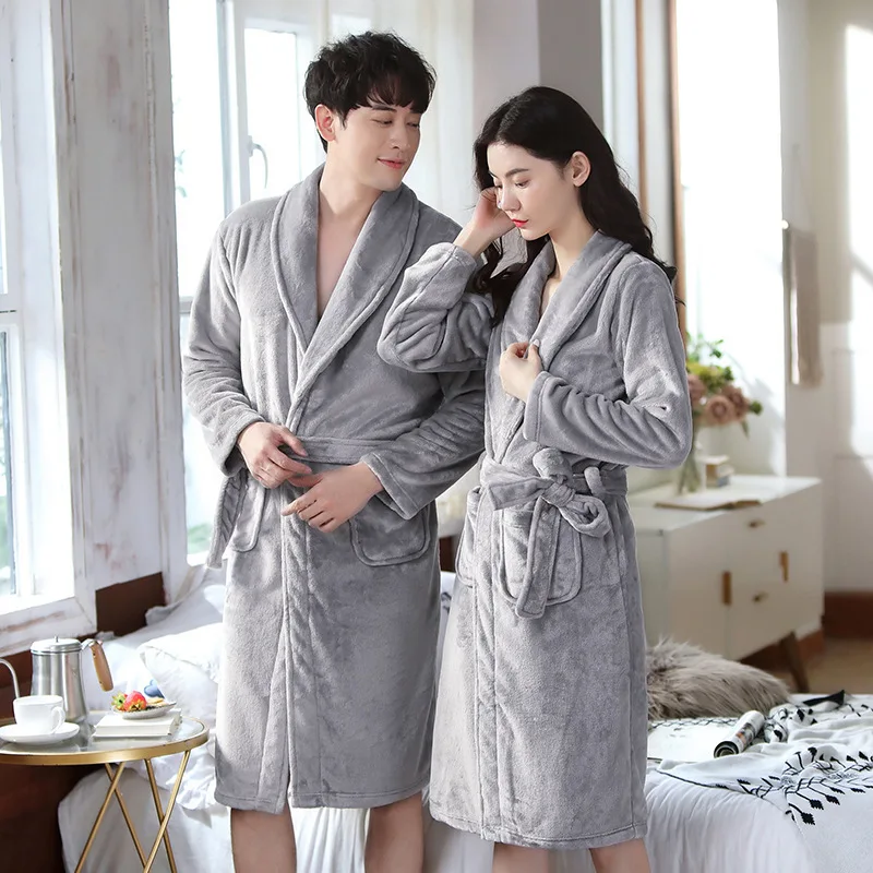 Details about   Couple Robe Flannel Men and Women Couples Bathrobe Coral Fleece Pajamas Couples