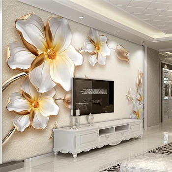 

European Style 3D Stereo Jewelry Flowers Mural Wallpaper Living Room TV Sofa Background Wall Stickers PVC 3D Floral Wall Papers