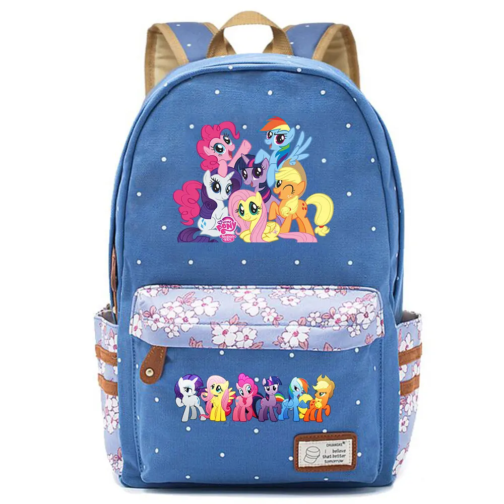 Christmas Cartoon Cutie My Little Pony Flowers Dot Boy Girl School bag Women Bagpack Teenagers Canvas Lady Femme Backpack - Цвет: F17-21
