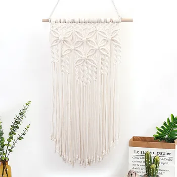 

Macrame Woven Wall Hanging Bohemian Home Geometric Art Decor for Apartment Dorm Room Decoration White Gray