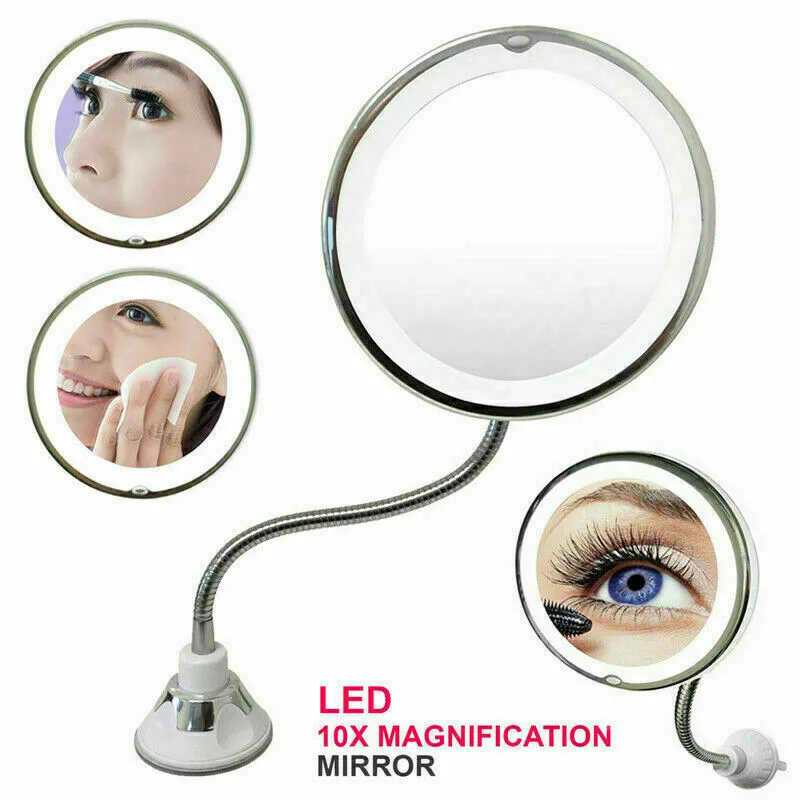 

360 Rotation LED Mirror Makeup Mirror with LED Light Vanity Mirror 10X Magnifying Mirror Gooseneck Magnifying Bathroom Mirror