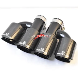 2PCS H Style Dual Glossy Carbon Fiber Stainless Steel Black Exhaust Pipe Universal Auto Double Muffler Tip With Remus Logo