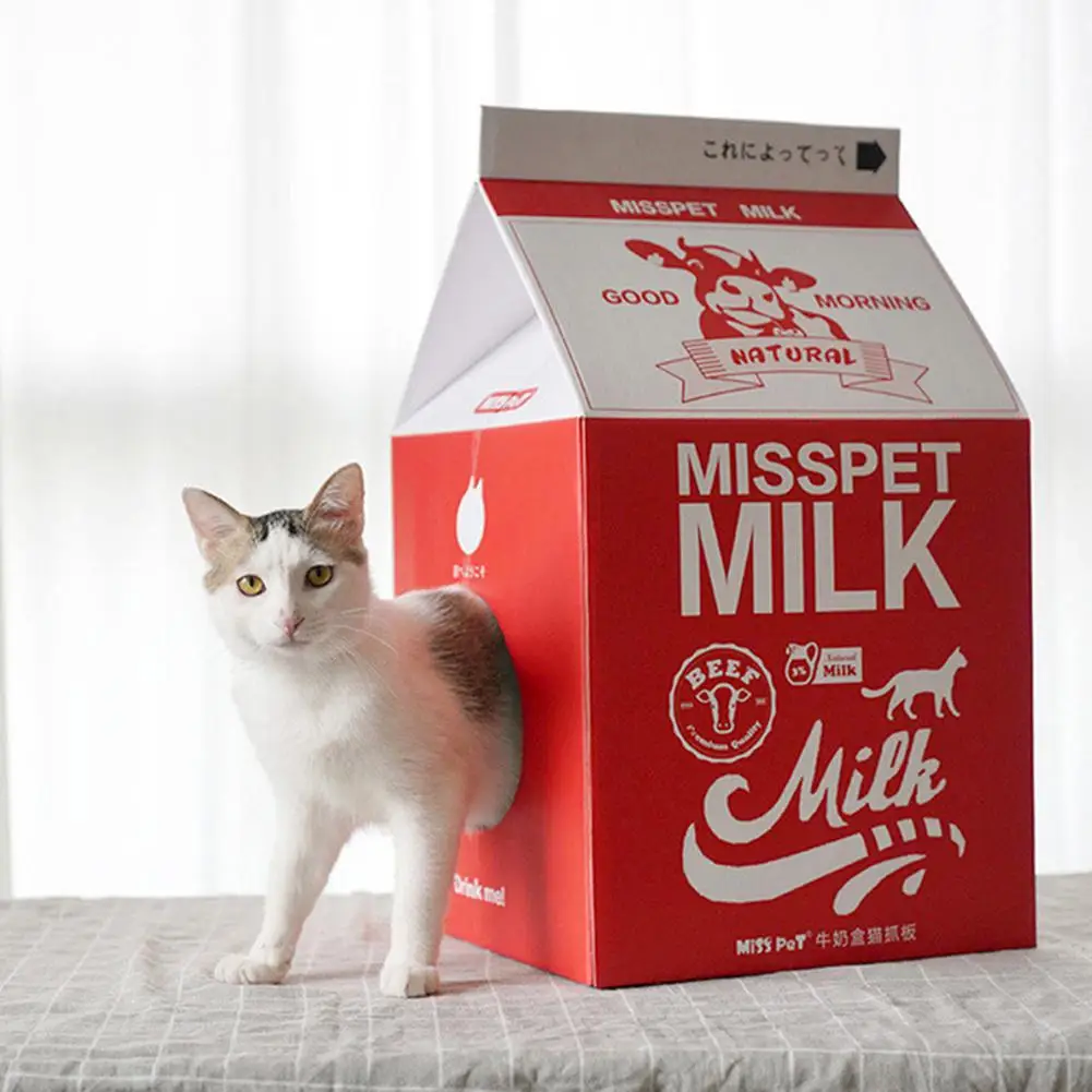 Милая, картонная коробка для молока, кошачьи игрушки, гофрированная картонная клетка для дома, щенок, домашнее животное, кот, аксессуары для царапин