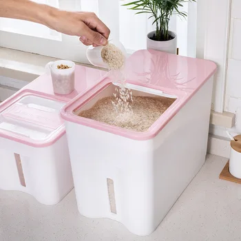 

Rectangle Moisture-proof Rice Bucket Insect-proof Sealed Plastic Rice Storage Box Multi-function Household Storage Organizer