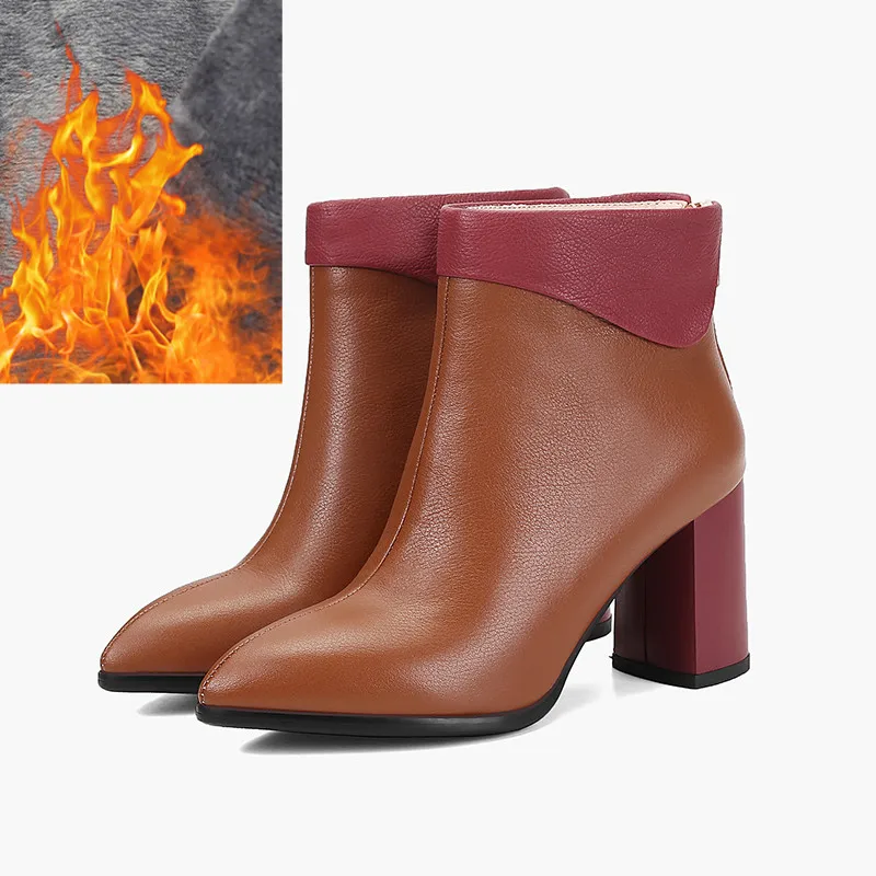 Brown With Plush Xiuningyan/Модные женские Ботинки martin; женские ботильоны из натуральной кожи на молнии; Осенняя Базовая женская обувь из мягкой кожи ручной работы - Цвет: Brown With Plush